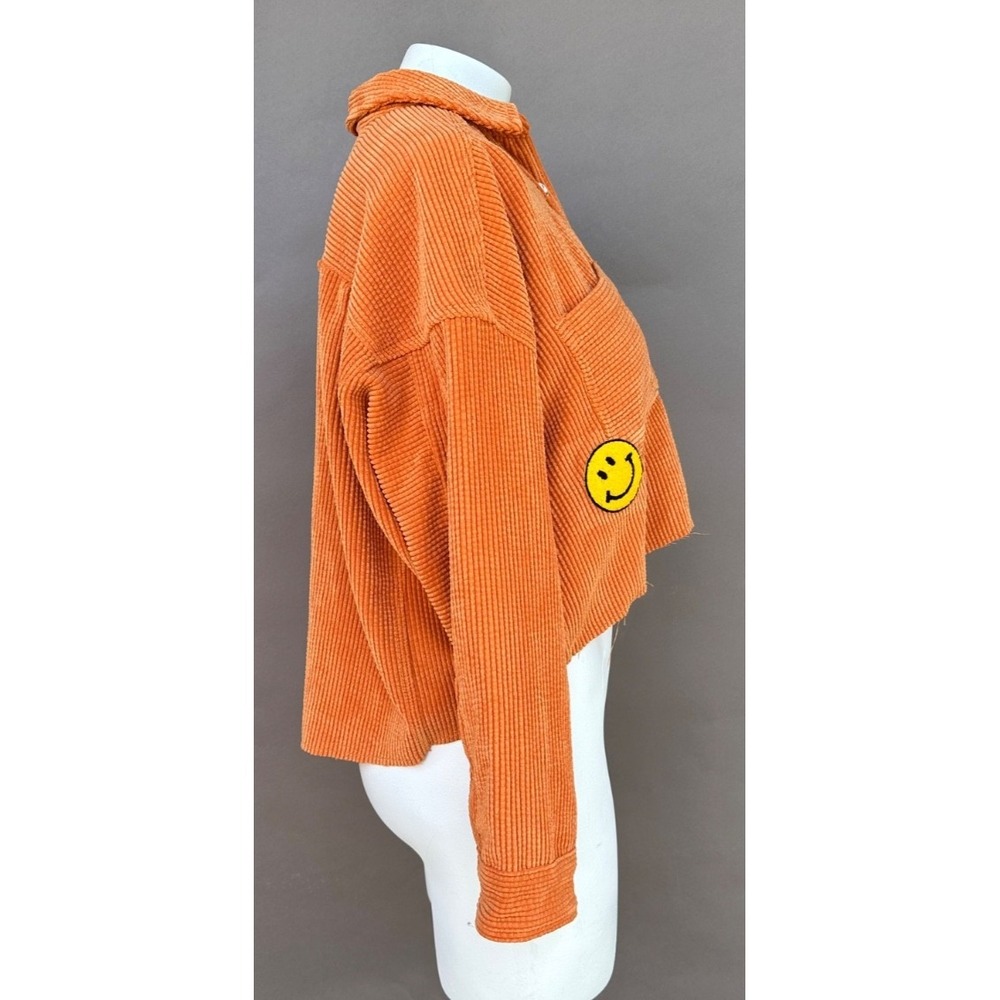 NEW BDG Urban Outfitters XS Orange Corduroy Button Up Crop Shirt Shacket Jacket - Picture 3 of 16